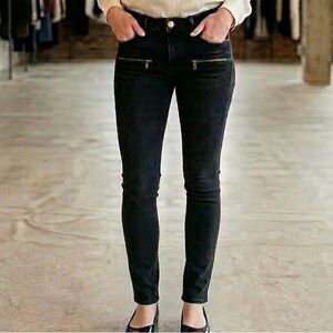 PAIGE Indio Zip Ultra Skinny Jeans Vintage Black Moto Zipper 27 EUC Mid Rise